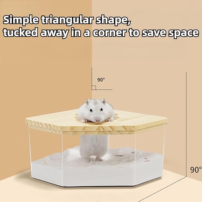 Hamster Sand Bath Box Container, Small Pet Sandbox Lid Design Take Bath Wooden Sandbox Dust Bath, Transparent Bathroom & Digging Box Acrylic Syrian Hamster Litter Box Small Animal Accessories (A)