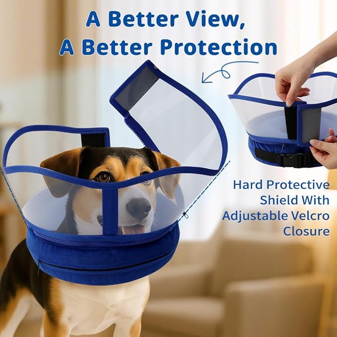 Soft Dog Cone Collar, Inflatable Donut Cones Alternative After Surgery for Large/Medium/Small Dogs to Stop Licking, XL Elizabethan Neck Ecollars of Shame with Anti-Lick Shield, Comfy Pillow Recovery