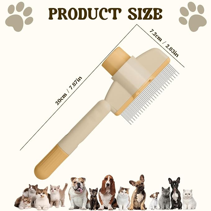 Pet Hair Removal Comb Flea Comb, 2025 New Cat Grooming Brush with Release Button, De-Shedding Cat Brush for Short and Long Hair Cats (Yellow+Green)