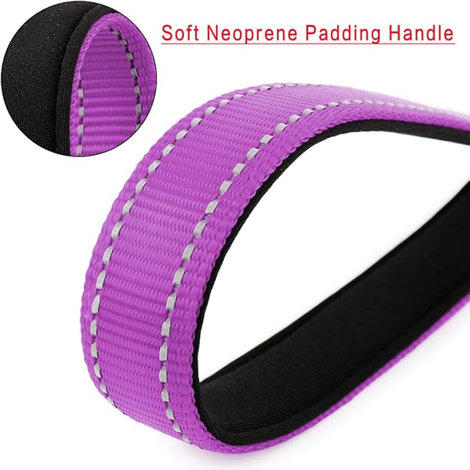 PLUTUS PET 10” Short Dog Leash, Reflective Nylon Padded Handle, Strong Traffic Leash with Carabiner Clip, Perfect for Large or Medium Dogs（10”，Purple