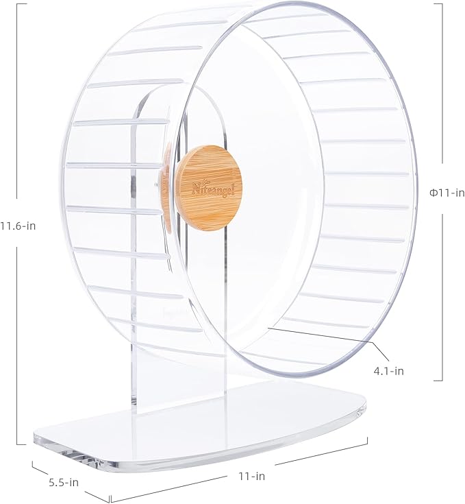 Niteangel Super-Silent Hamster Exercise Wheels: - Quiet Spinner Hamster Running Wheels with Adjustable Stand for Hamsters Gerbils Mice Or Other Small Animals (L, Transparent)