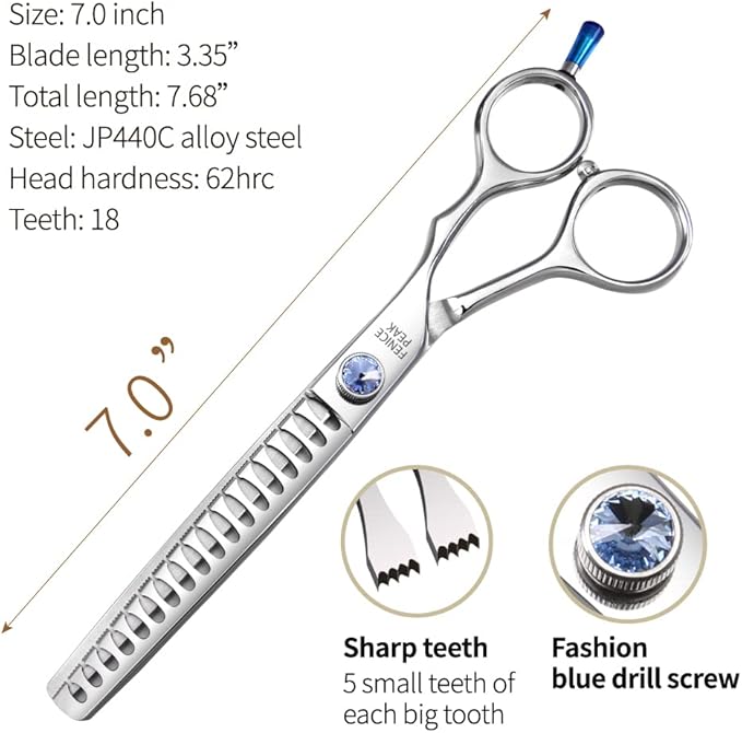 Fenice Professional 7/7.5/8 Pet Grooming Scissors Thinning Cutting Shears for Dog s/Cats Thinning Rate:70-80% (7.0 inch)