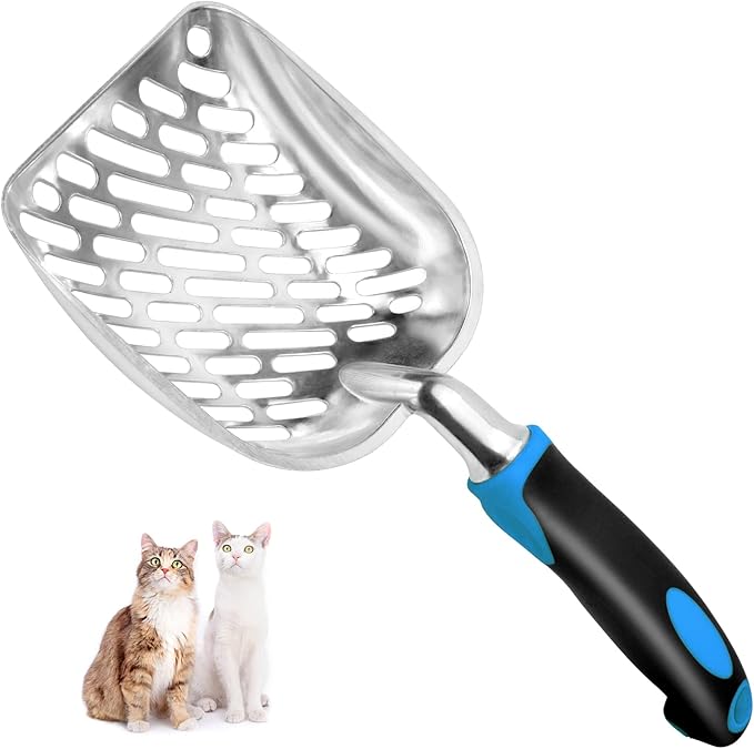 Cat Litter Scoop-Metal Cat Scooper-Long Handle Scoop,Cat Scooper-Poop Sifting-Mesh Shovel-Suitable for Cat Litter Box(Blue)