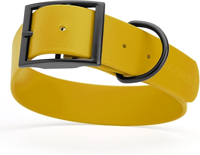 Dogline Biothane Waterproof Dog Collar Strong Coated Nylon Webbing with Black Hardware Odor- Proof for Easy Care Easy to Clean High Performance Fits Small Medium or Large Dogs, Treasure Gold