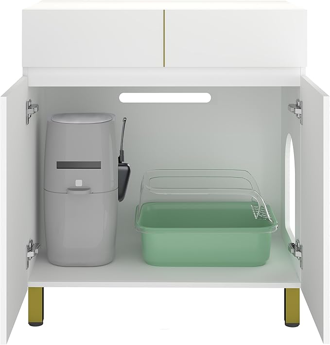Large/Tall Litter Box Enclosure, Modern Wooden Litter Box Furniture for XL Litterbox with Drawer as Sideboard Cabinet (White)