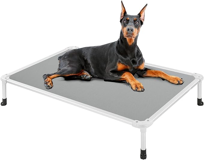 Veehoo Chew Proof Elevated Dog Bed - Cooling Raised Pet Cot - Silver Aluminum Frame and Durable Textilene Mesh Fabric, Unique Designed No-Slip Feet for Indoor or Outdoor Use, Grey, X-Large, CWC2003
