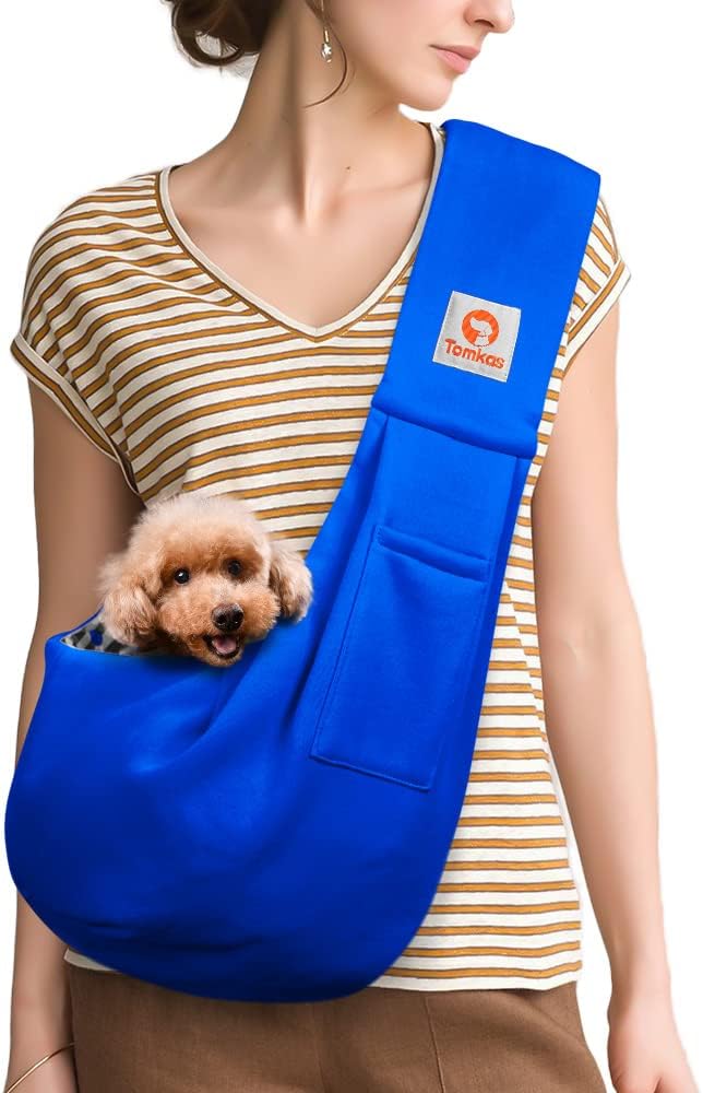 Tomkas Small Dog Sling Carrier - Classic Pocket & Classic Strap - for 3-10 lbs Pets(Royal Blue)