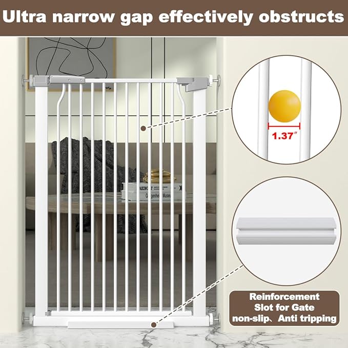 41" Extra Tall Cat Gate for Doorway, 54.8-57.4'' Metal Pet Baby Safe Gate, Extra Wide Pressure Mounted Child Door with Expansion Kit, No Drilling Cat Fence Indoor, No Climb Baby Proof Gate, White