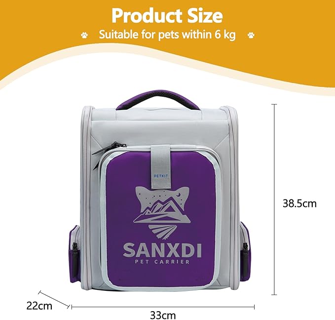 Expandable Pet Backpack, Cat Backpack with Breathable Mesh, Collapsible Soft Cat Travel Bag for Outdoor Hiking, Large Space Dog Backpack(Purple)