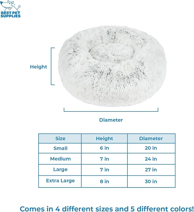 Best Pet Supplies Round Donut Dog Bed with Plush Faux Fur Fabric, Calming, Anti-Anxiety Cushion for Indoor Pets, Slip-Resistant Base, Soft Ergonomic Support - Light Warm Gray, 20x20x6''