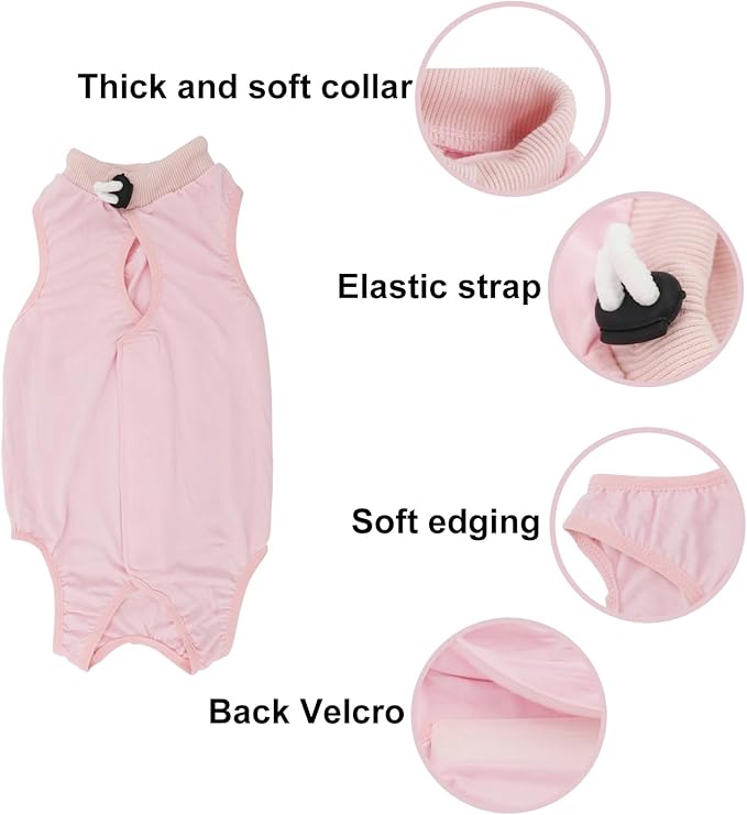 Cat Recovery Suit, Surgical Recovery Clothes for Abdominal Wound or Skin Disease, Cats Onesie After Surgery and Spay, E-Collar Alternative Pajama Suit (Pink, Small)