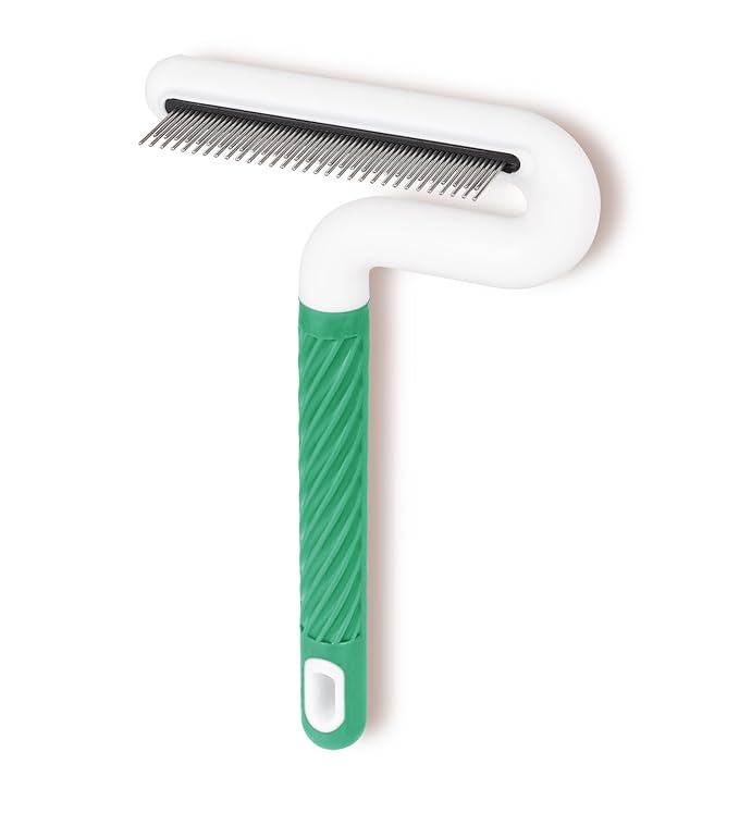 Pet Flea Comb for Dogs & Cats - Grooming Tool with Long & Short Steel Teeth, Safely Removes Tangles and Knots, Gentle Detangling Brush for Pet Hair (TG2043)(Green)