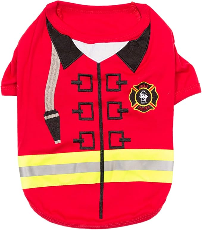 Parisian Pet Embroidered Firefighter Costume - 100% Cotton & Polyester Dog Clothes - Sleeved Red Dog Costume - 3XL