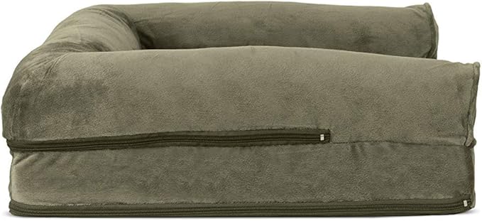FurHaven Soft, Orthopedic Foam Sofa Dog Bed with Washable & Removable Cover - Faux Fur/Velvet - Dark Sage, Dogs Up to 35 lbs - Medium