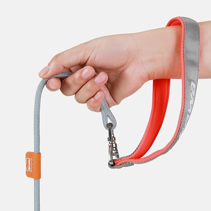 Dog Anti-Slip Leash 5FT with Metal Stopper - Durable No-Pull Training Lead for Small, Medium & Large Dogs - Comfortable Handle Nylon Rope, Tangle-Free Pet Walking Leash (Gray, 5.6FT)