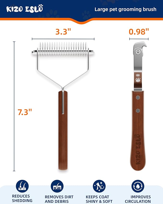 Dog Brush for Shedding 20 Blade Dematting Tool Pet Brush, Undercoat Rake for Large Medium Small Dogs and Cats, Shedding Dog Comb for Grooming, Premium Wood Handle, Efficiently Detangle and Groom Coats