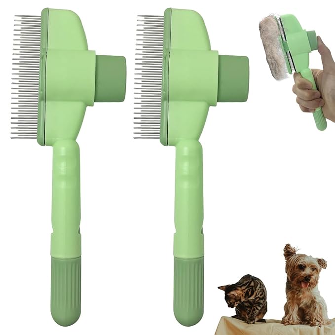 2PCS Cat Comb Dog Hair Comb，Pet Grooming Cleaning Comb，Pet Hair Removal Tool with Release Button