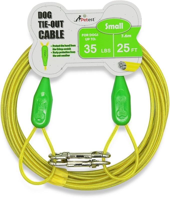 Petest 25ft Tie-Out Cable with Crimp Cover for Small Dogs Up to 35 Pounds