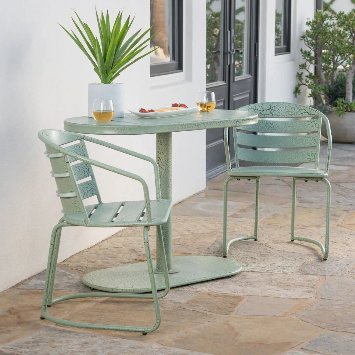 3 Piece Elegant Outdoor Bistro Set With 2 Chairs And Oval Table