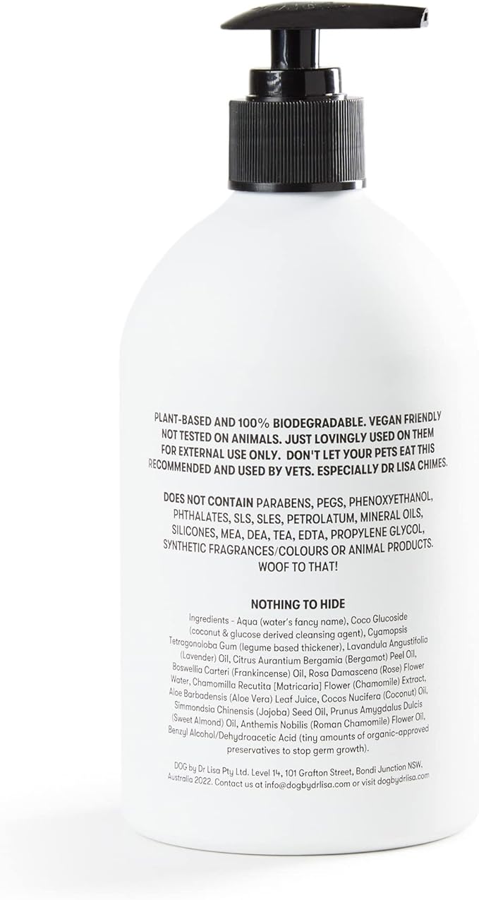 DOG by Dr. Lisa - Wash - Natural Dog Gentle Cleanser - for Baths, Showers - Plant-Based Essential Oils - Vegan - 16.9oz