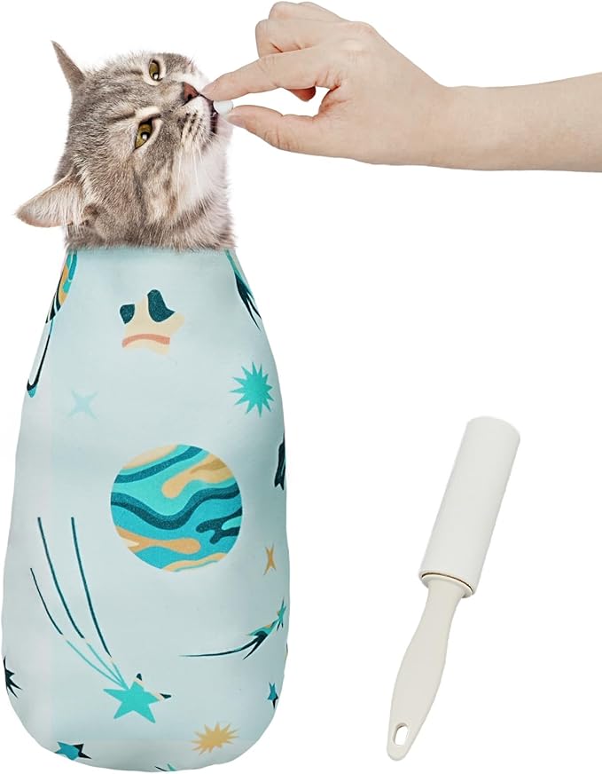 Cat Wrap for Cutting Nails, Self-Adhesive for Grooming, Anti-Scratch Cat Swaddle Wrap for Medicine, Nail Clipping, Teeth Brushing, Ear Cleaning