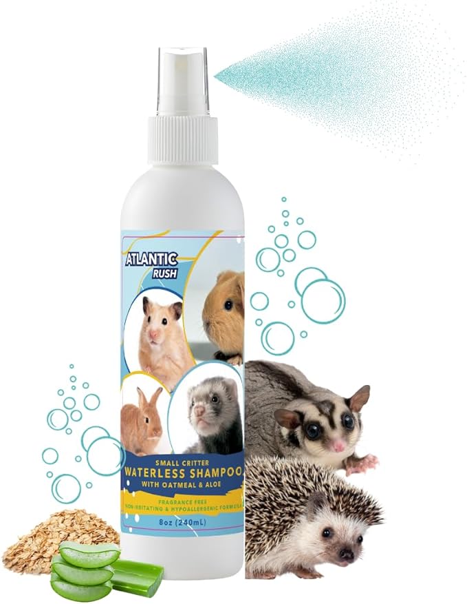 Waterless Shampoo for Small Critters - 8oz Cruelty Free Dry Shampoo - No Rinse for Pet Ferrets, Guinea Pigs, Hedgehogs, Sugar Gliders, Rabbits & Hamsters (8 oz, Fragrance Free)