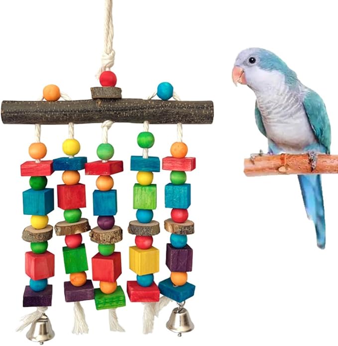 Bird Chewing Toys for Parakeet- Parrot Cage Bites, Wooden Block Cockatiel Toy for Small and Medium Parrots and Birds