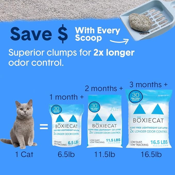 Boxie® Unscented 30 Day Natural Odor Control Cat Litter, 6.5lb Lightweight Plant Based Kitty Litter