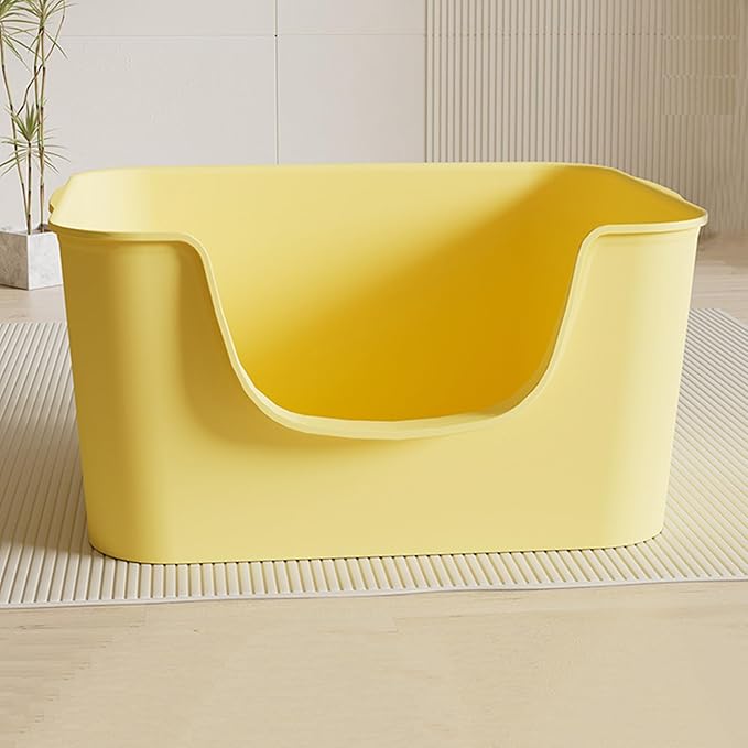 Small Cat Litter Box with High Sides,Cat Boxes for Indoor Cats,Cat Litter Pan for Kitty,Litter Box with Low Entry,Easy to Clean,Anti-Splashing (Yellow)