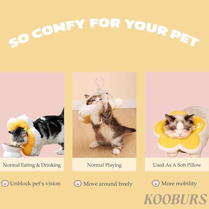 Cat Cone Collar Soft, Adjustable Kitten Cone After Surgery, Waterproof Recovery E Collar for Pet to Stop Licking(Yellow Flower, Medium)