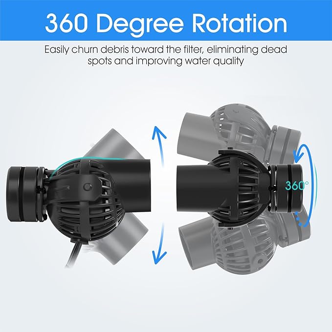 hygger Aquarium Wave Maker Circulation Pump, 792 GPH Ultra-silence Fish Tank Powerhead with Strong Magnet Suction Base for Freshwater or Saltwater Fish Tank, 360° Rotating Submersible Water Pump