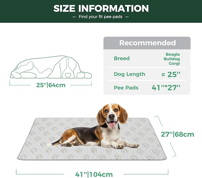 FXW Washable Pee Pads for Dogs, Puppy Pads with Super Absorbent, Specifically Designed for 42inch Cages, Rectangle, 41" x 27", 2 Packs