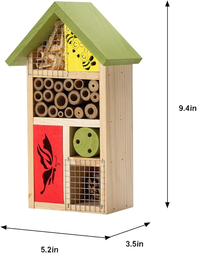 Premium Bug Hotel Kit Cedar Wood Insect Hotel Insect House - Backyard Bee House, Nesting Habitat Shelters, Garden Shelter for Bees, Butterflies, Bugs,Heavy Duty Thickness Colorful