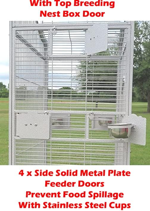 Extra Large Castle PlayTop Parrot Rolling Cage for Large Macaws Cockatoos African Grey Amazon (32" L x 23" W x 66" H WhiteVein)