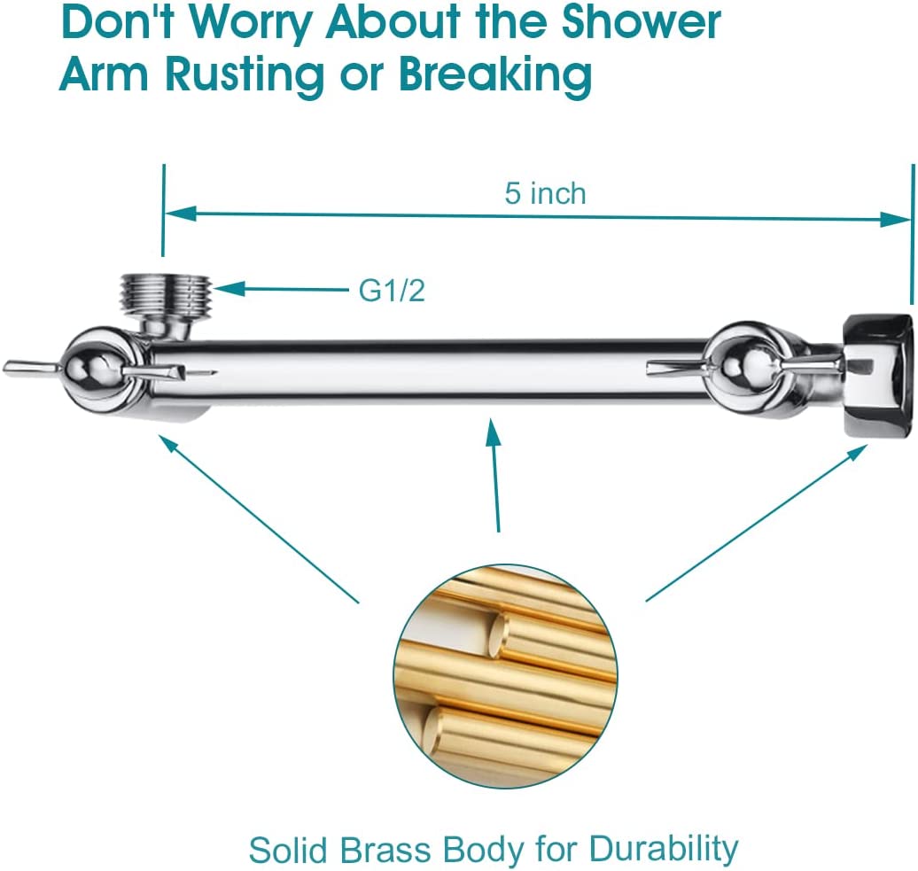 5 Inch Solid Brass Shower Arm Extender, Height & Angle Adjustable