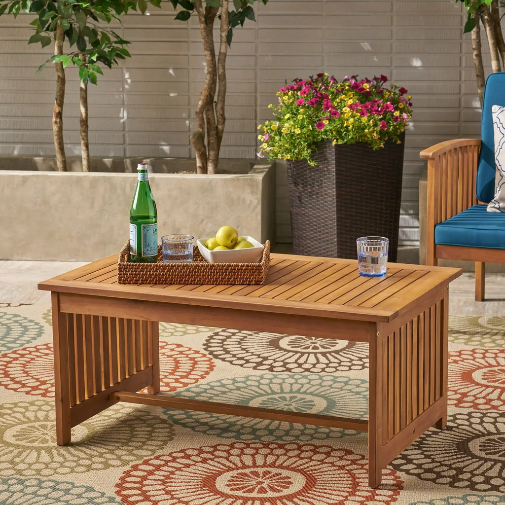 Acacia Wood Rectangular Patio Coffee Table for Outside