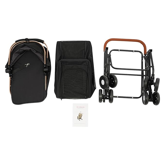 2-Layers Pet Stroller for 2 Cats/Dogs,Foldable Lightweight 77lbs Capacity Carrier, 4 Wheels, Removable Basket & Storage Pocket,for Small Pets (Black)