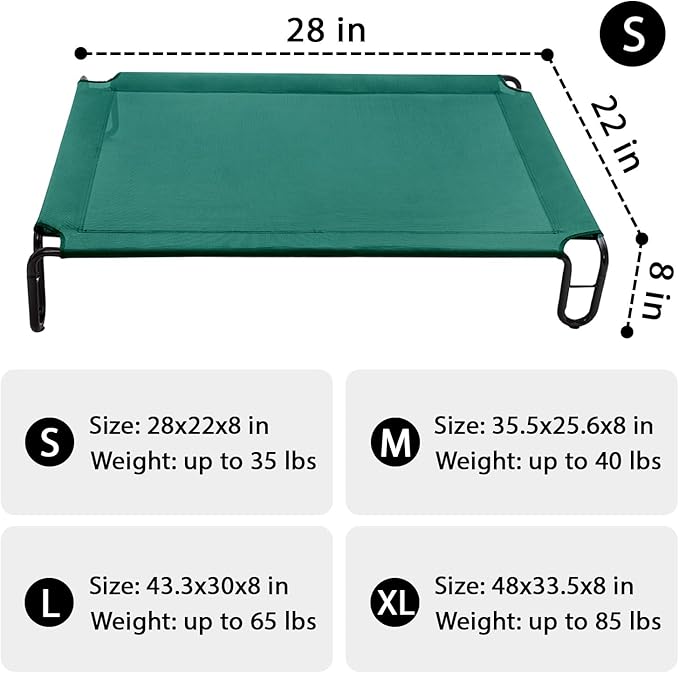 Pettycare Elevated Outdoor Dog Bed - Small Dog Cot, Waterproof, Cooling with Teslin Mesh, Non Slip, Up to 35 lbs, Green