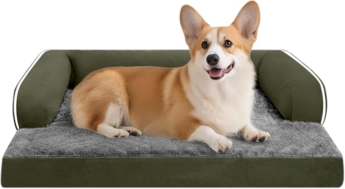 Dog Bed Medium Size Dog-Orthopedic Waterproof Bed for Dogs,Foam Couch Sofa with Washable Removable Cover & Non-Slip Bottom-Dark Green