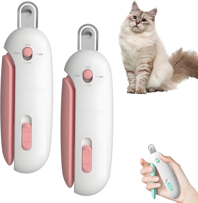 Celery Pets Nail Clippers, Adjustable Claw Clippers for Cats, Round-Hole Trimmer with Dust Storage, Safe Pet Claw Clipper Grooming Tool, Adjustable Nail Cutter for Small Large Cat/Dog (2*Pink)