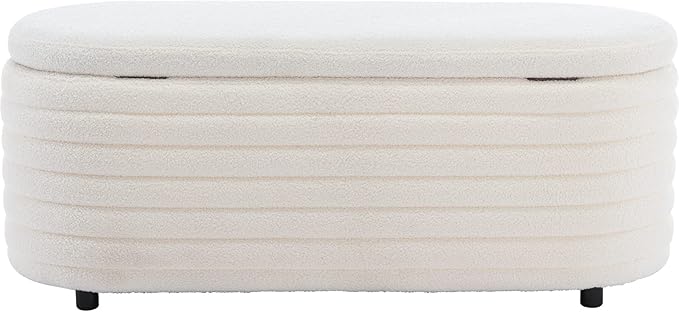 Kmax 45" Storage Bench Faux Fur Entryway Bench Upholstered Ottoman Bench for Bedroom Living Room Hallway, White