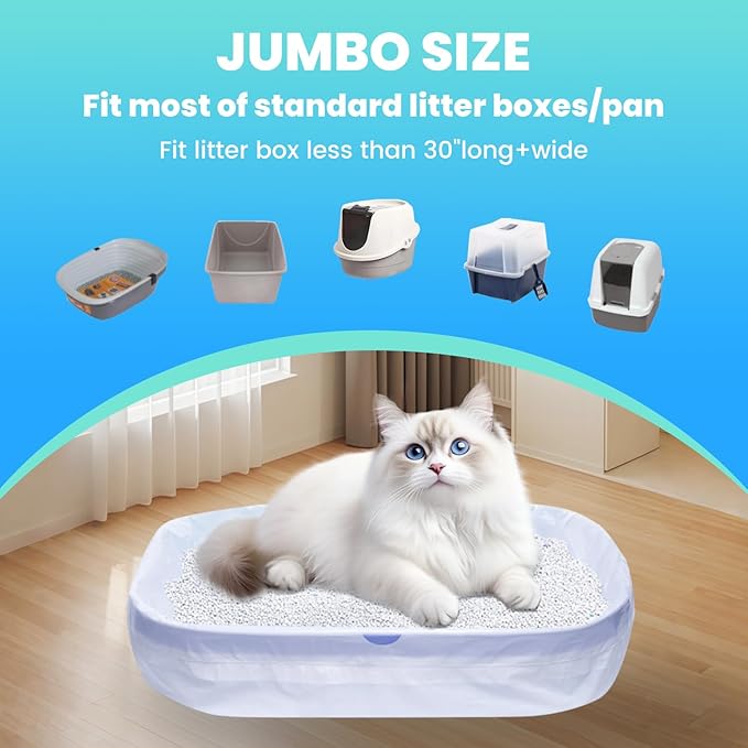 60 Pack Large Cat Litter Bags - 3MIL Extra Thick Leakproof Litter Box Liners, 31"x18" Heavy Duty Drawstring Cat Litter Liners for Automatic Litter Box, Odor Control Disposable Kitty Litter Bags 6 Roll