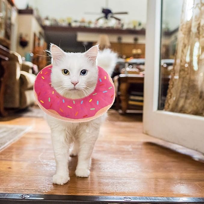 BINGPET Cute Donut Recovery Collar for Cats and Puppies, Soft Adjustable Protective Pet E Collar Neck Cone After Surgery, Fit for Kitties, Small Dogs