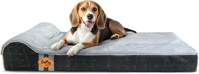 Laifug Orthopedic Memory Foam Dog Bed with Durable Water Proof Liner and Removable Washable Cover (Large (40"x25"x5.5"), Black Grid Gray)
