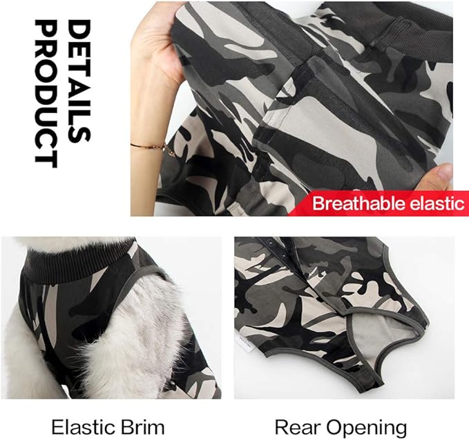 DOTON Cat Recovery Suit for Male and Female Surgical Post Surgery Soft Cone Onesie Shirt Clothes Neuter Licking Protective Diapers Outfit Cover Kitten Spay Collar(S, Camouflage)