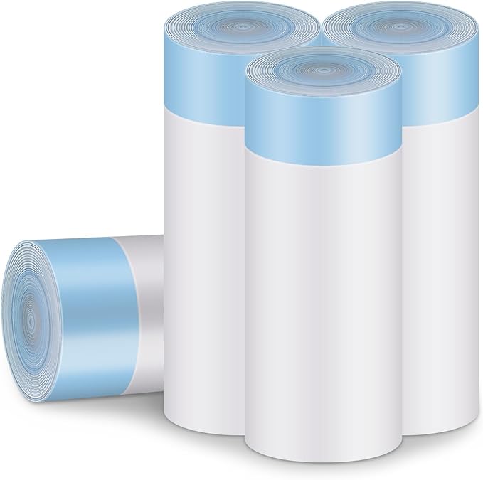 Cat Litter Bags, 80 Pieces Litter Box Liners for Automatic Cat Litter Box Self Cleaning, 4 Rolls 18 x 18 inches Robot Drawstring Bags, White