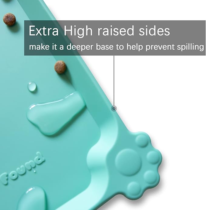 Hoki Found Large Silicone Non Slip Pet Food Mats - Tray for Dogs and Cats - Waterproof Feeding Mats - Cool Mint