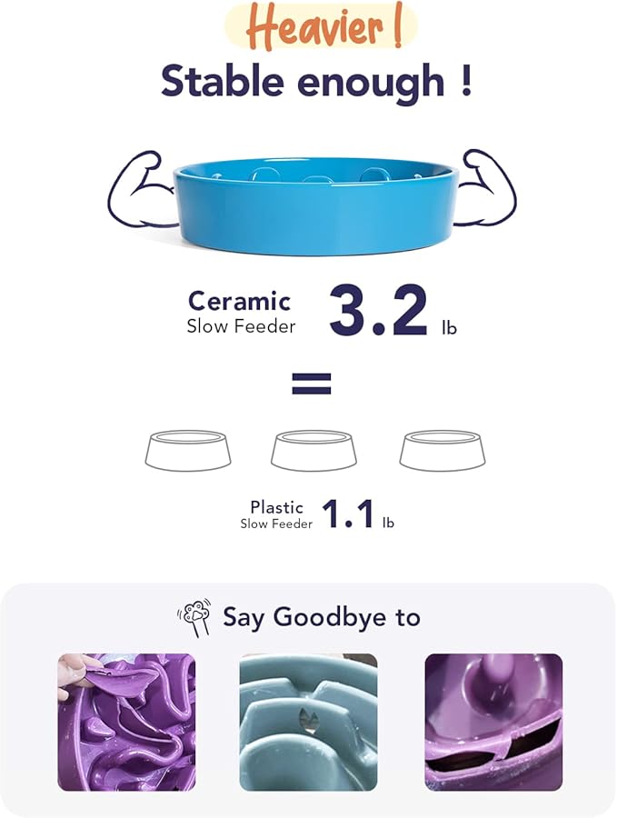 LE TAUCI Dog Bowls Slow Feeder Ceramic, 1.5 Cup Slow Feeding Bowl for Small and Medium Breed, Puzzle Dog Food Bowl for Fast Eater, Vortex Blue