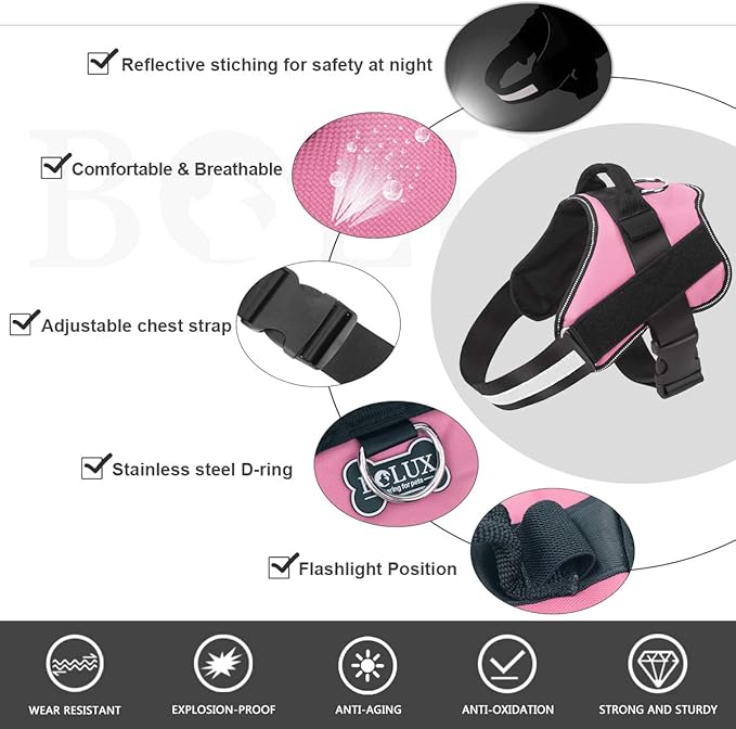 Bolux Dog Harness, No-Pull Reflective Dog Vest, Breathable Adjustable Pet Harness with Handle for Outdoor Walking - No More Pulling, Tugging or Choking (Pink, S)