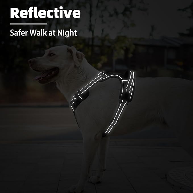 PUPTECK No Pull Dog Harness for Large, Adjustable Reflective Dog Harness with Handle Easy Control, Comfortable Soft Padded Pet Vest Harness for Extra Large Dogs, Black XL